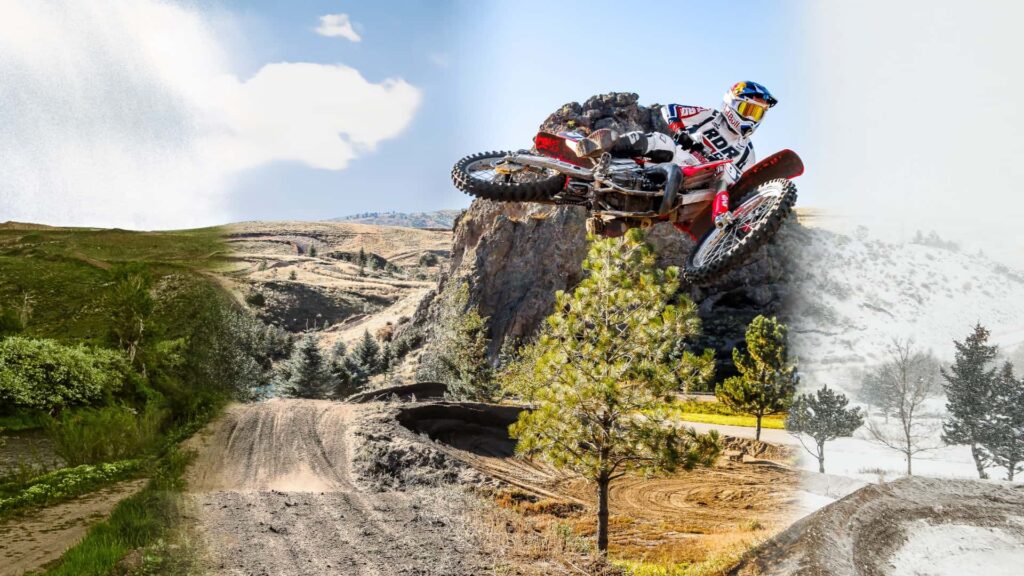 Regardez cette moto tout-terrain survoler quatre saisons en un seul tour époustouflant