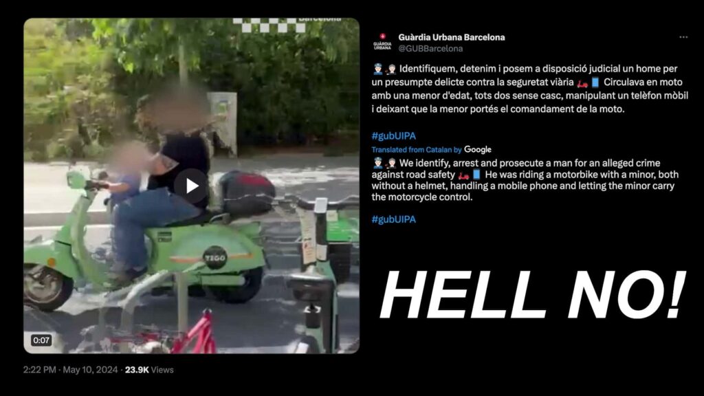Non, vous ne devriez pas conduire un scooter avec votre enfant tout en envoyant des SMS