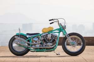Harley-Davidson Shovelhead avec réservoir de carburant réaliste en forme de cacahuète par Sun Motorcycles, Heiwa MC et Wedge