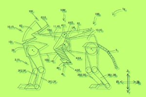 Nous venons de trouver les dessins de brevet du cheval robot de Kawasaki. Ils sont pleins de détails insensés